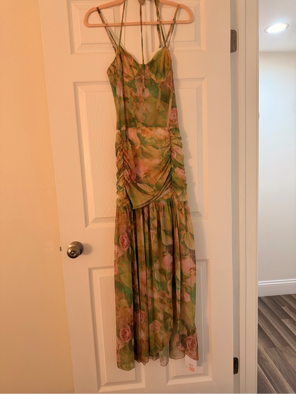 Green and Pink Floral Maxi Dress with Spaghetti Straps